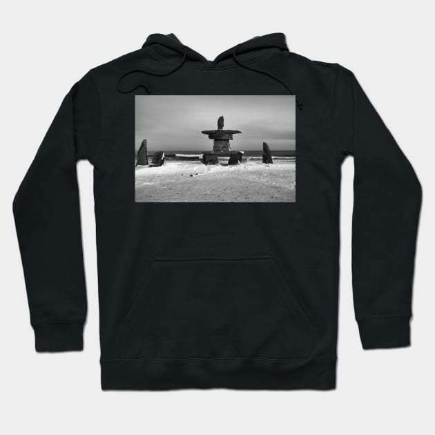 Inuit Inukshuk on Hudson Bay in Black & White Hoodie by Carole-Anne